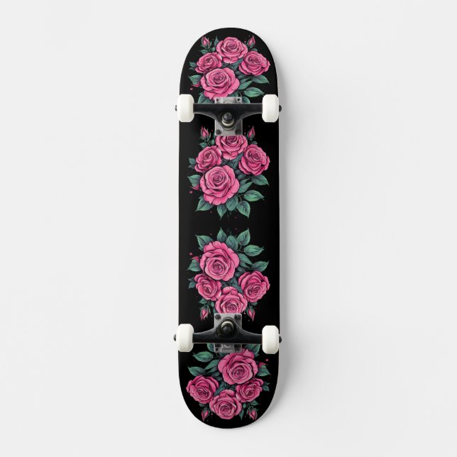 Pink Rose Flowers Skateboard (Front)