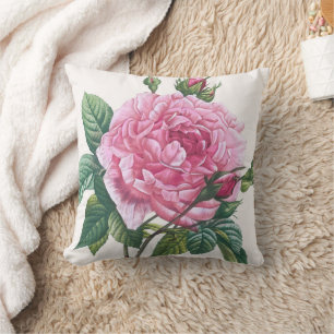 Pink Rose Flowers with Green Leaves Cushion