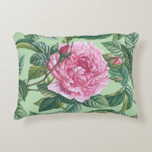 Pink Rose Flowers with Green Leaves Decorative Cushion