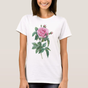 Pink Rose Flowers with Green Leaves T-Shirt