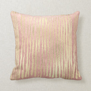 Pink Rose Foxier Blush Gold Strokes Stripes Pastel Cushion