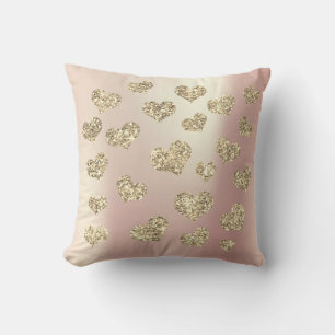 Pink Rose Foxier Gold Glitter Blush Heart Sparkly Cushion