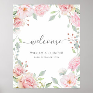 Pink Rose Frame Wedding Welcome Sign