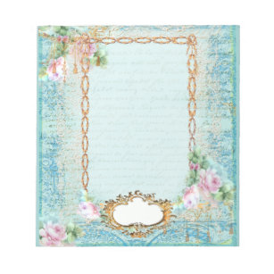 Pink Rose French Script and Lace Notepad