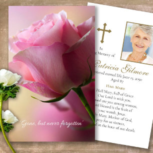 Pink Rose Funeral Memorial Prayer Sympathy Cards