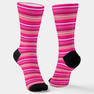 Pink, Rose, Fuscia, Flamingo Stripes Colourful Fun Socks