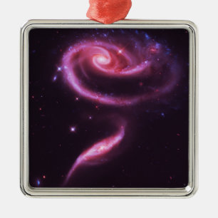 Pink Rose Galaxies Metal Ornament