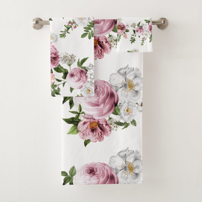 Pink Rose Garden Bath Towel Set (Insitu)