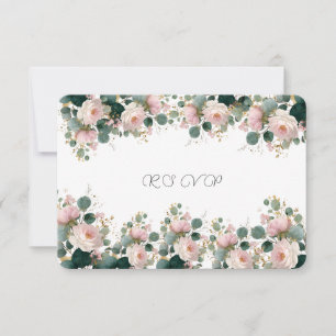 Pink Rose Garden Eucalyptus Wedding RSVP Card