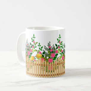 Pink Rose Garden Fence – Elegant Floral Art  Coffee Mug