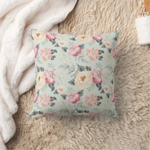 Pink Rose Garden Flower Pattern Cushion