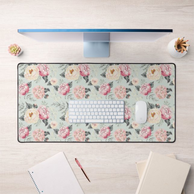 Pink Rose Garden Flower Pattern Desk Mat (Office 1)