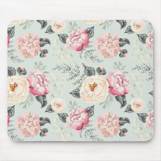 Pink Rose Garden Flower Pattern Mouse Pad (Front)