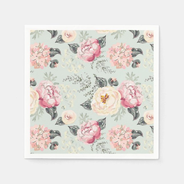 Pink Rose Garden Flower Pattern Napkin (Front)