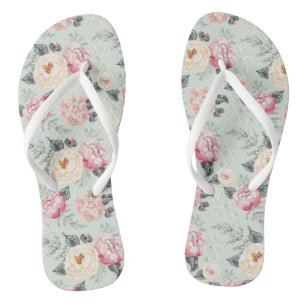 Pink Rose Garden Flower Pattern Thongs
