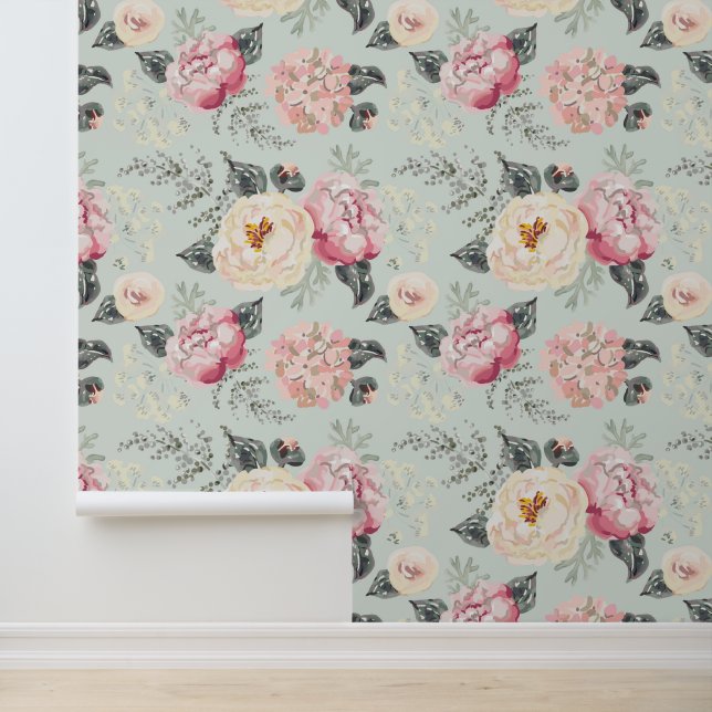 Pink Rose Garden Flower Pattern Wallpaper (Application)