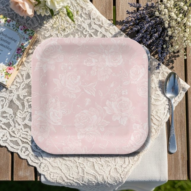 Pink Rose Garden Party Paper Plate (Pink Rose Garden Party Paper Plates)