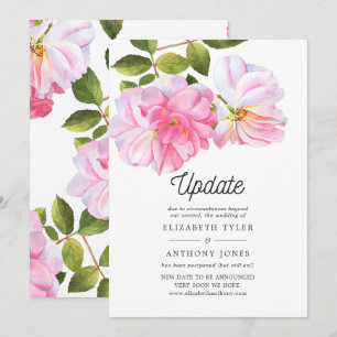 Pink Rose Garden Postponed Wedding Update Invitation