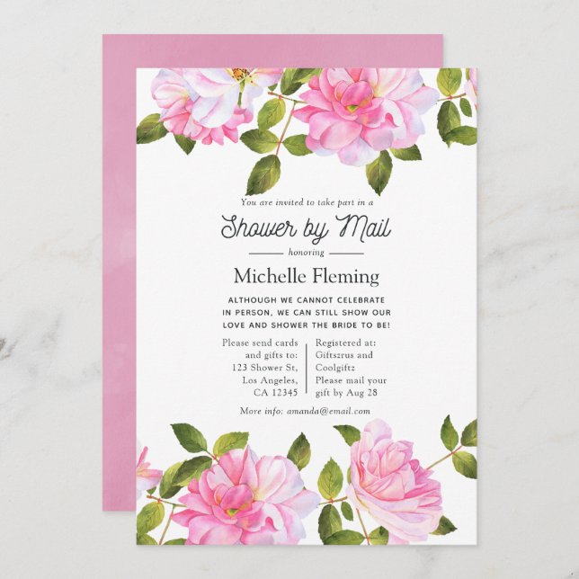 Pink Rose Garden Shower by Mail Invitation (Front/Back)