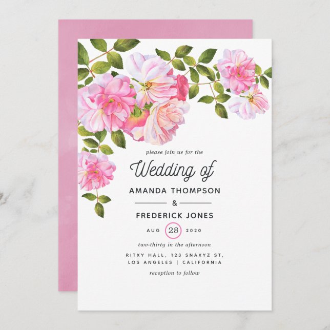 Pink Rose Garden Wedding Invitation (Front/Back)