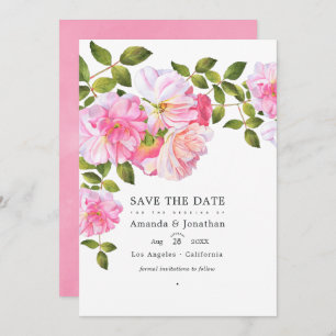 Pink Rose Garden Wedding Photo Save The Date