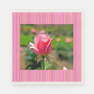 Pink Rose Garden with Stripes Napkin