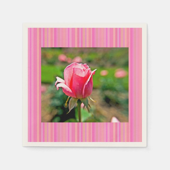 Pink Rose Garden with Stripes Napkin (Front)