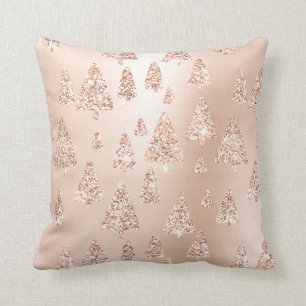 Pink Rose gGold Metallic Glitter Christmas Tree Cushion
