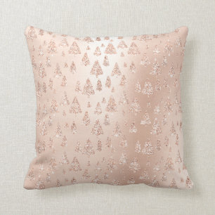 Pink Rose gGold Metallic Glitter Christmas Trees Cushion