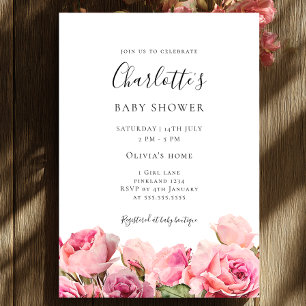 Pink Rose Girl Baby Shower Invitation