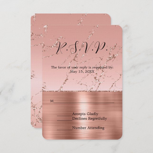 Pink Rose Glam Glitter Wedding RSVP (Front/Back)