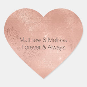 Pink Rose Glam Lace Wedding Heart Sticker