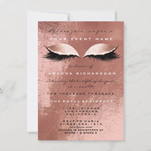 Pink Rose Glass Blush Eyes Glitter 16th Bridal Invitation