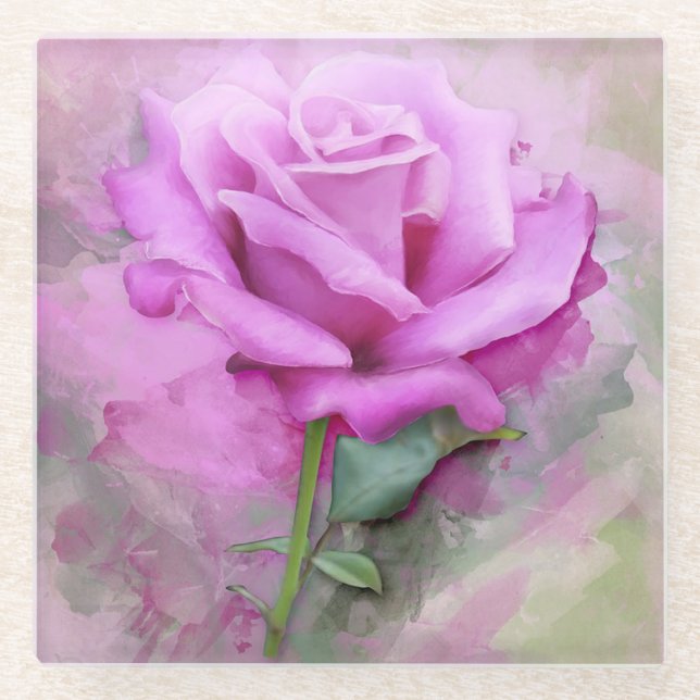 Pink Rose Glass Coaster (Front)
