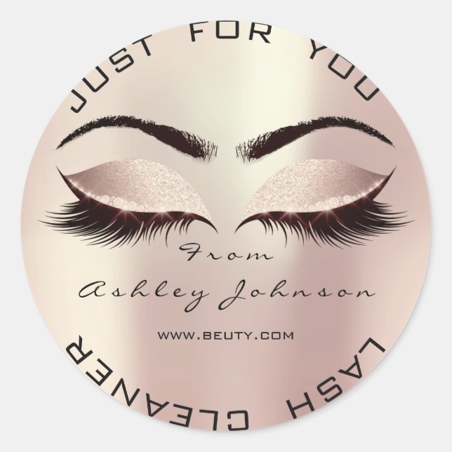 Pink Rose Glitter Blush Lashes Makeup Cleaner Classic Round Sticker (Front)