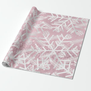 Pink Rose Glitter Christmas Holidays Snowflake Joy Wrapping Paper