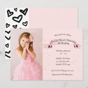 Pink Rose Glitter & Hearts Birthday Party Photo Invitation