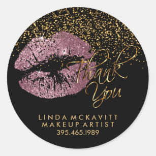 Pink Rose Glitter Lipstick - Thank You Classic Round Sticker