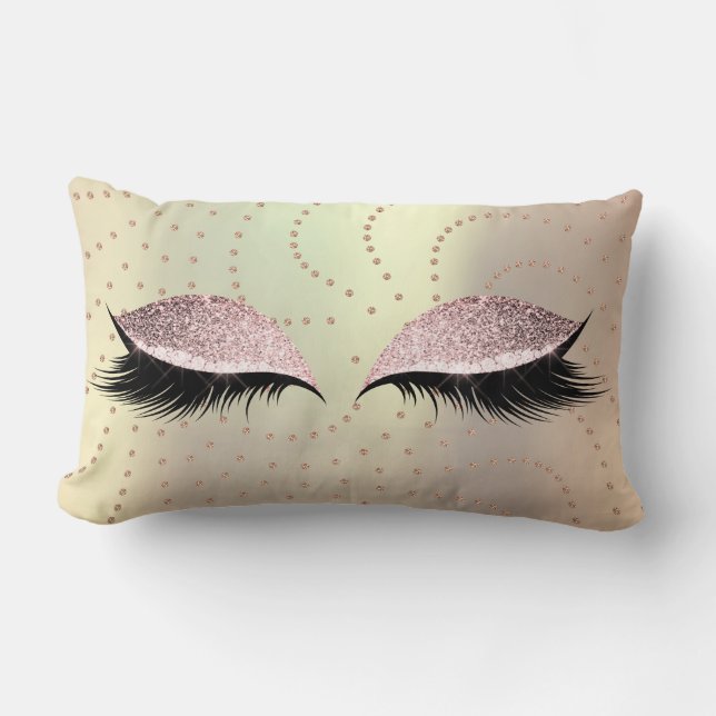 Pink Rose Glitter Makeup Lashes Swarovski Dots Lumbar Cushion (Front)