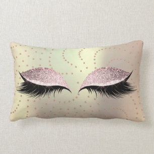 Pink Rose Glitter Makeup Lashes Swarovski Dots Lumbar Cushion