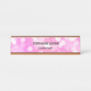 Pink Rose Glitter Monogram Name Modern Rose Gold Desk Name Plate