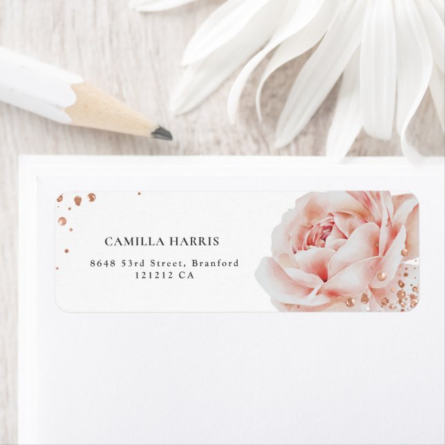 Pink Rose Glitter Return Address Label (Insitu)