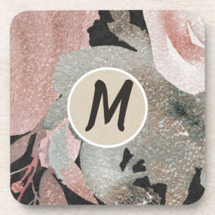 Pink Rose Glitter Roses Dark Floral Glam Elegant Coaster