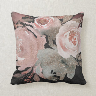 Pink Rose Glitter Roses Dark Floral Glam Elegant Cushion