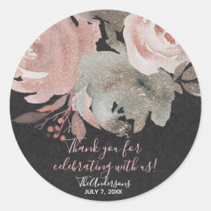 Pink Rose Glitter Roses Dark Floral Glam Favour Classic Round Sticker