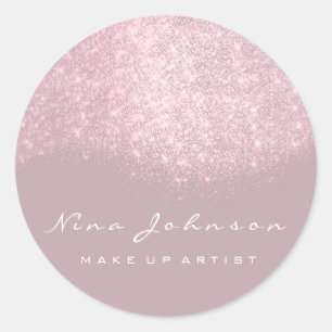 Pink Rose Glitter White Makeup Artist Beauty Classic Round Sticker