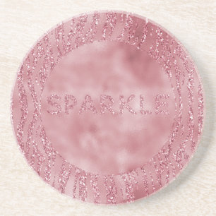 Pink Rose Glitter Zebra Animal Coaster