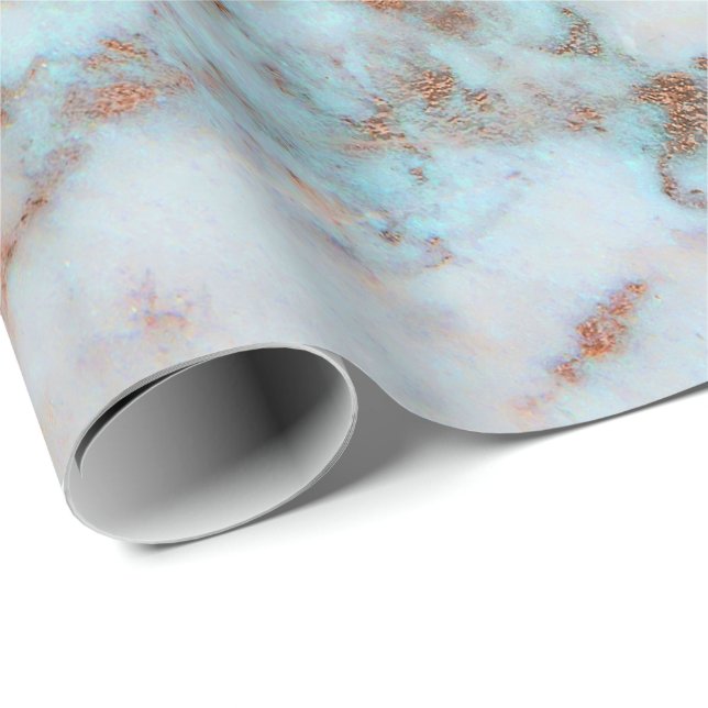 Pink Rose Gold  Abstract Marble Glam Brush Ocean Wrapping Paper (Roll Corner)