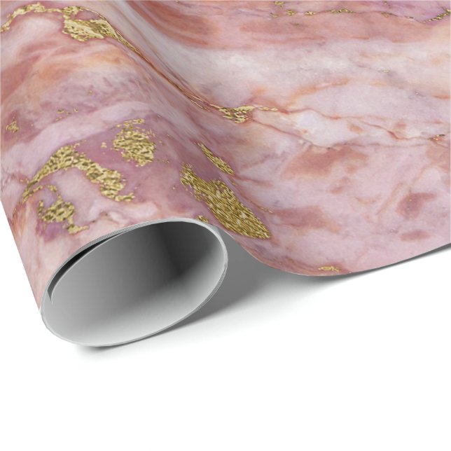 Pink Rose Gold  Abstract Marble Glam Stone Brushes Wrapping Paper (Roll Corner)