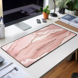 Pink Rose Gold Agate Geode Glitter Glam Business Desk Mat